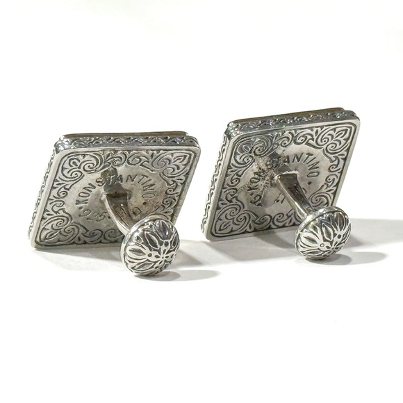 Konstantino 750 (18K) Gold & 925 Sterling Silver Cuff Links with Engraved Design - Picture 10 of 14